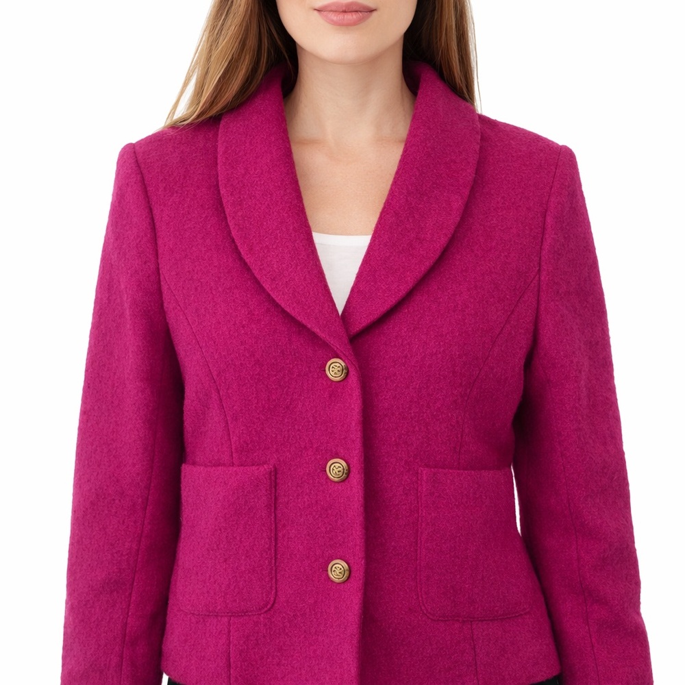 Bloomingdales Fuschia Berry Pink Classic Tailored Lined‎ Wool BlazerJacket